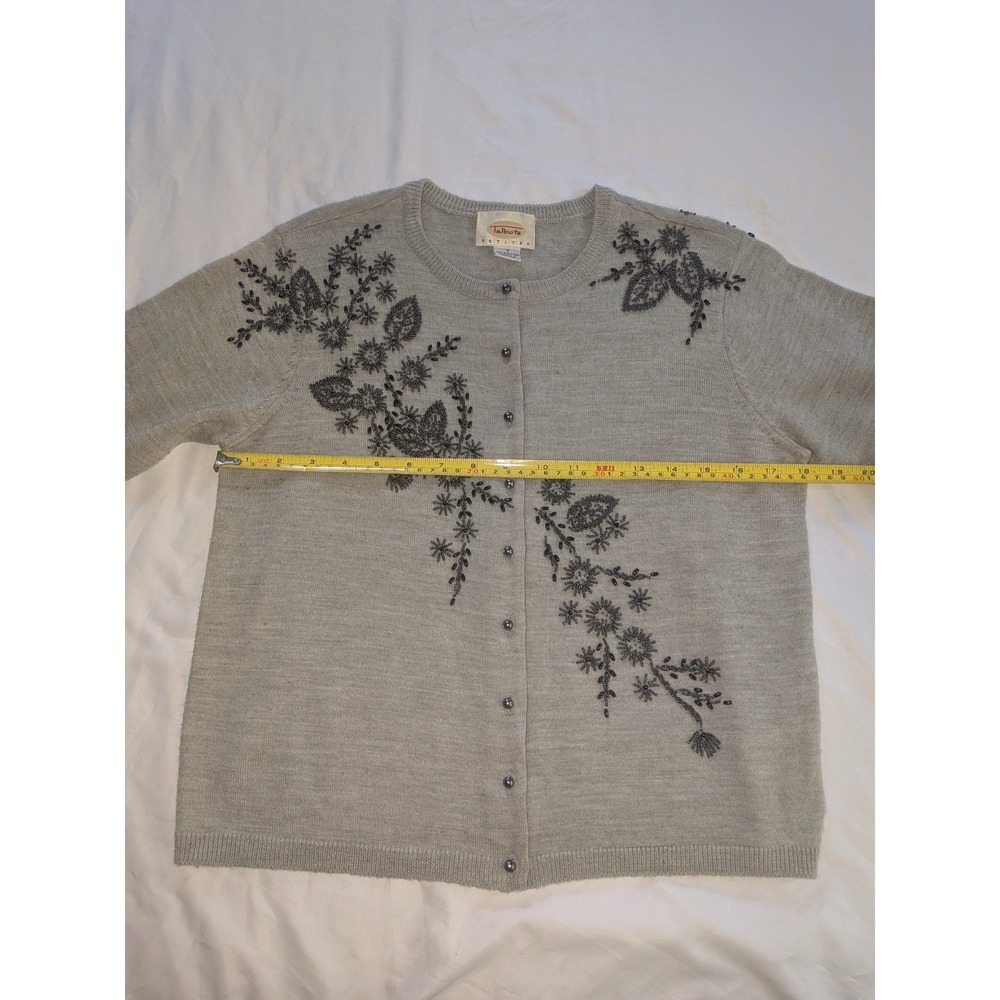 Talbots Petites Women's Size Small Gray Cardigan Sweater 3/4 Sleeve Button Front - Picture 8 of 10